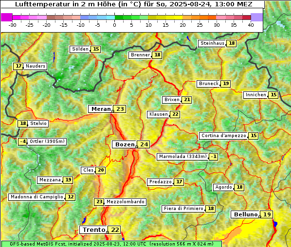 Temperatur, 24. 8. 2025