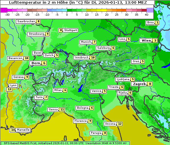 Temperatur, 13. 1. 2026