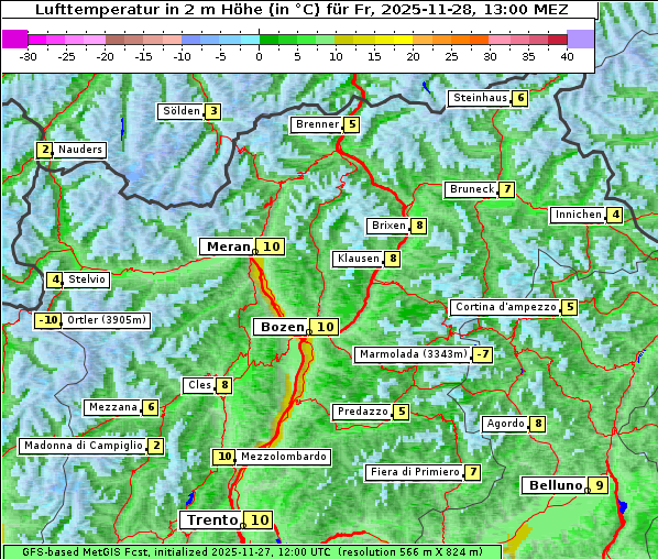 Temperatur, 28. 11. 2025