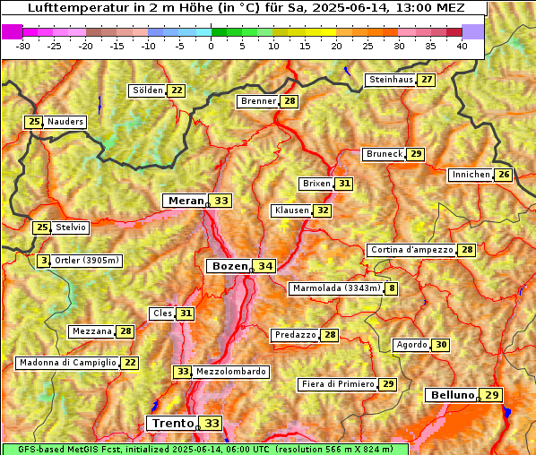 Temperatur, 14. 6. 2025
