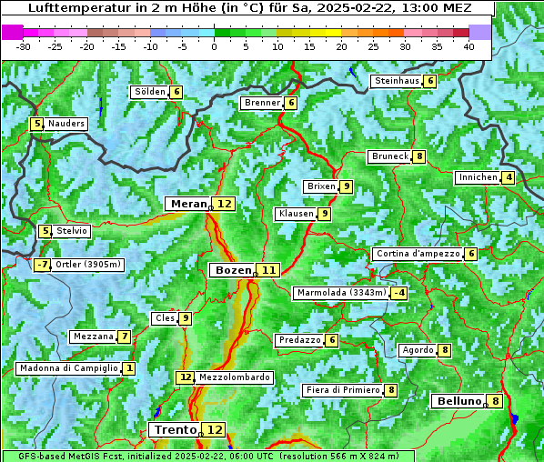 Temperatur, 22. 2. 2025