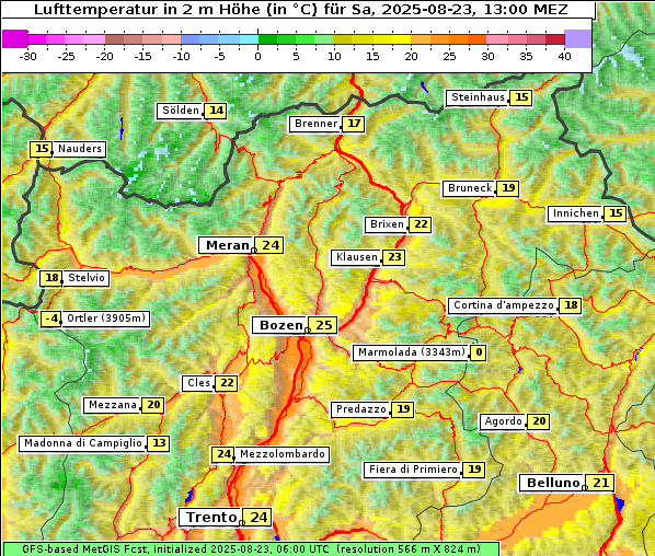 Temperatur, 23. 8. 2025