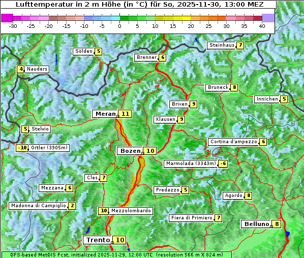 Temperatur, 30. 11. 2025