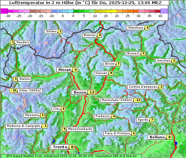 Temperatur, 25. 12. 2025