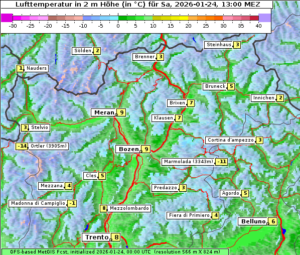 Temperatur, 24. 1. 2026