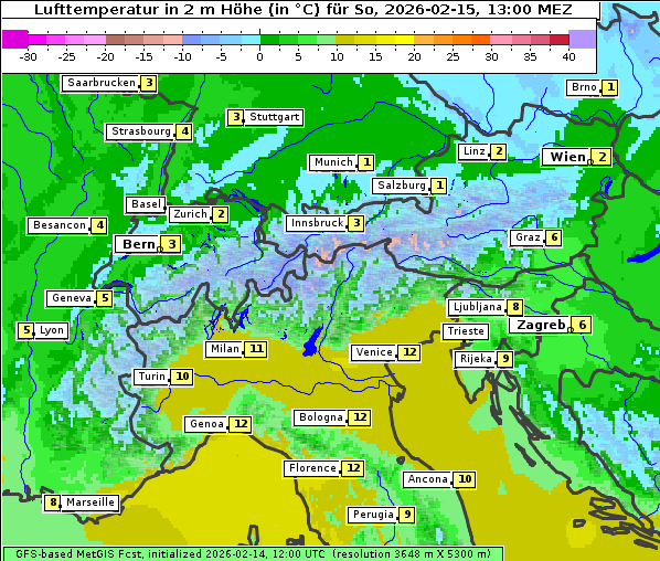 Temperatur, 15. 2. 2026