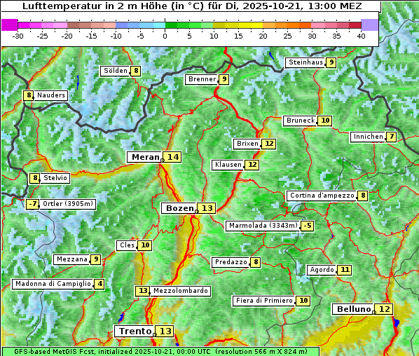 Temperatur, 21. 10. 2025
