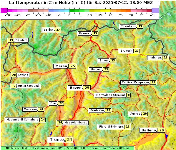 Temperatur, 12. 7. 2025