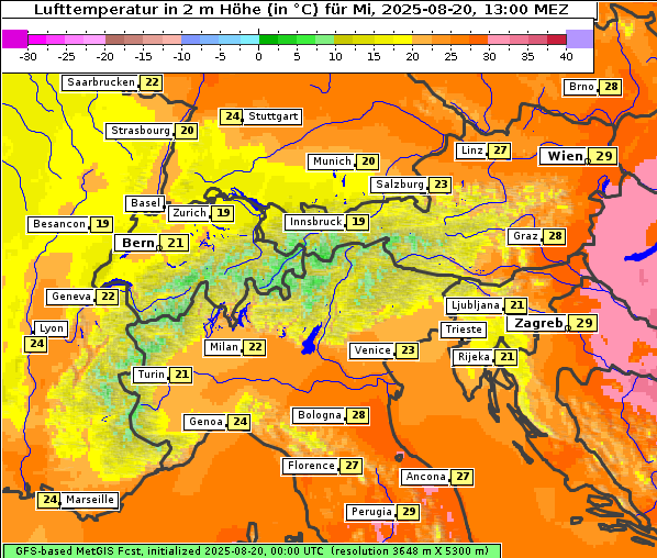 Temperatur, 20. 8. 2025