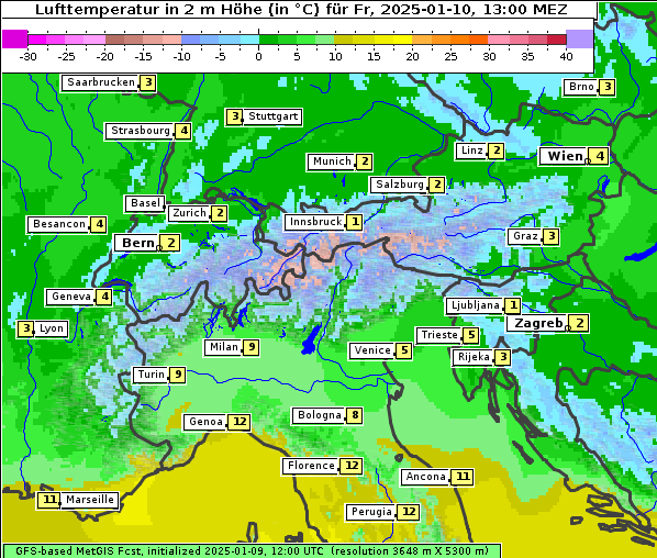 Temperatur, 10. 1. 2025