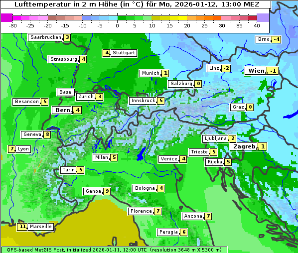 Temperatur, 12. 1. 2026