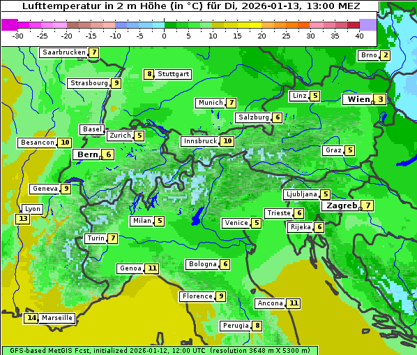 Temperatur, 13. 1. 2026