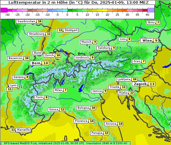 Temperatur, 9. 1. 2025