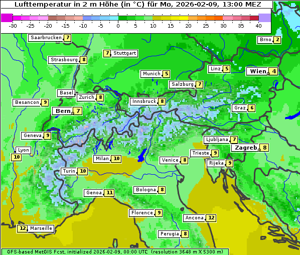 Temperatur, 9. 2. 2026
