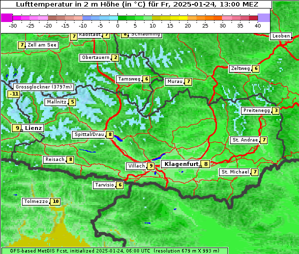 Temperatur, 24. 1. 2025