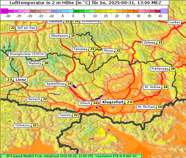 Temperatur, 31. 8. 2025