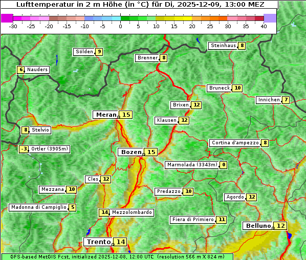 Temperatur, 9. 12. 2025