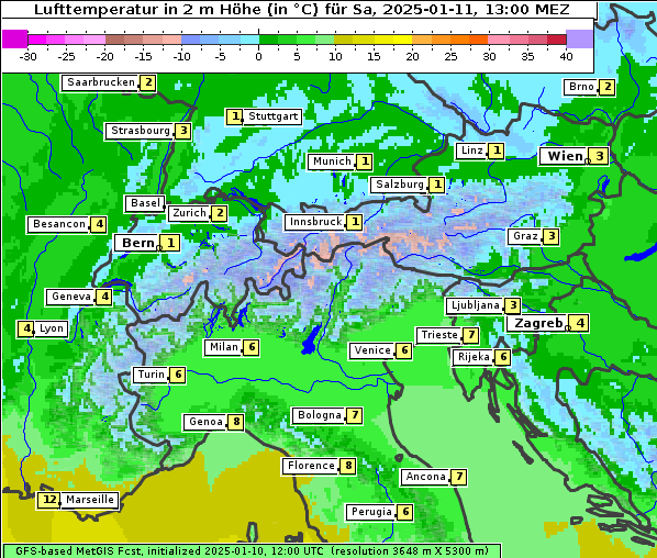 Temperatur, 11. 1. 2025