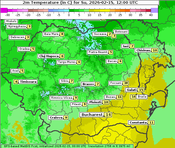 Temperatur, 15. 2. 2026
