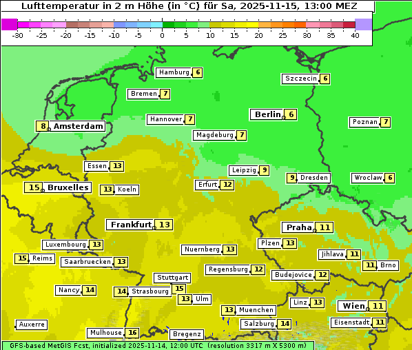 Temperatur, 15. 11. 2025