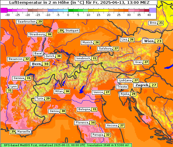 Temperatur, 13. 6. 2025
