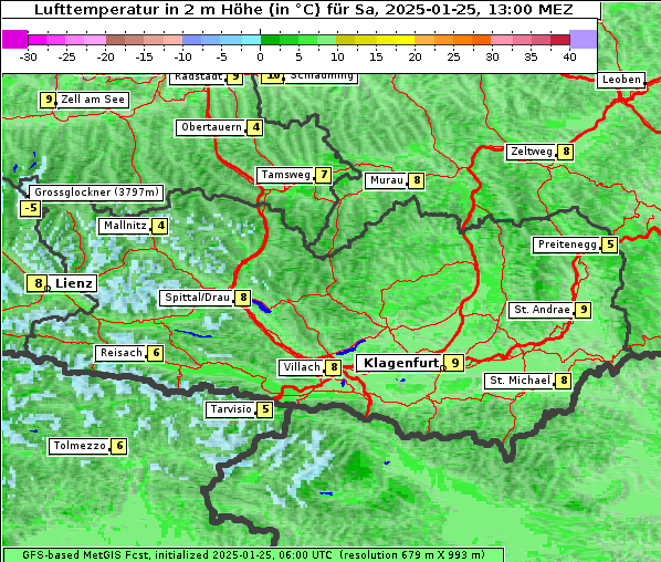 Temperatur, 25. 1. 2025