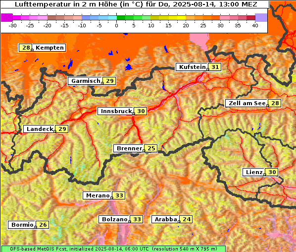 Temperatur, 14. 8. 2025
