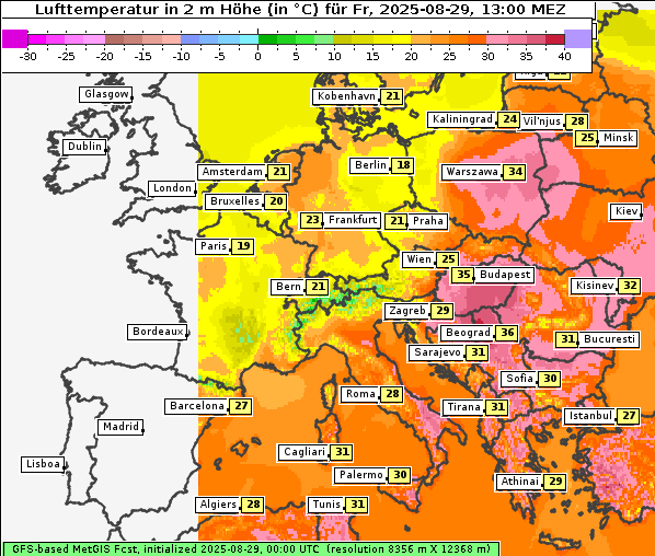 Temperatur, 29. 8. 2025