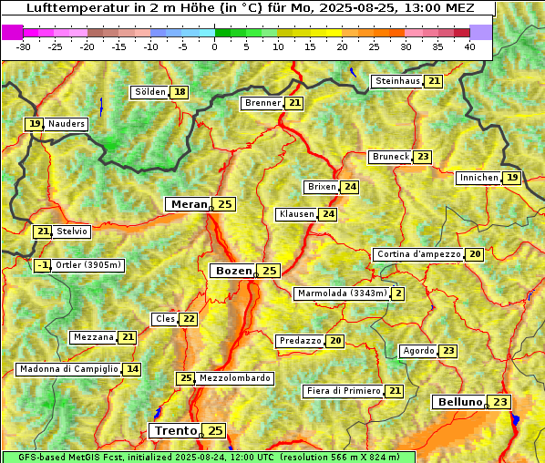 Temperatur, 25. 8. 2025