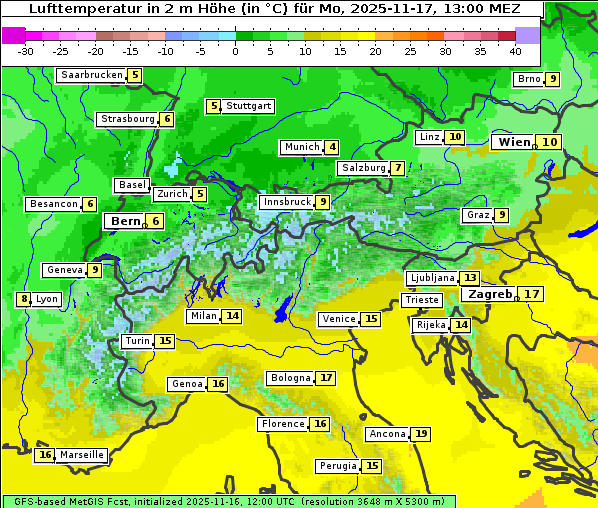 Temperatur, 17. 11. 2025