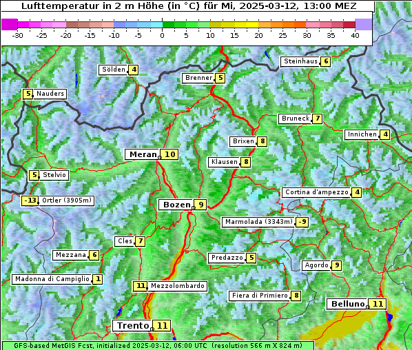 Temperatur, 12. 3. 2025