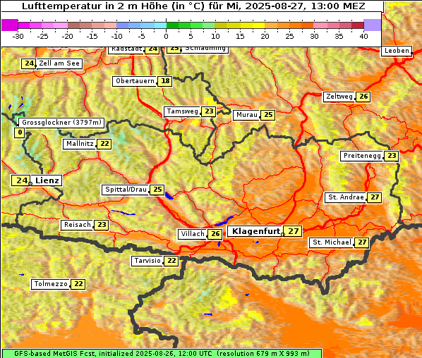 Temperatur, 27. 8. 2025
