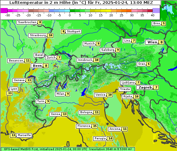 Temperatur, 24. 1. 2025