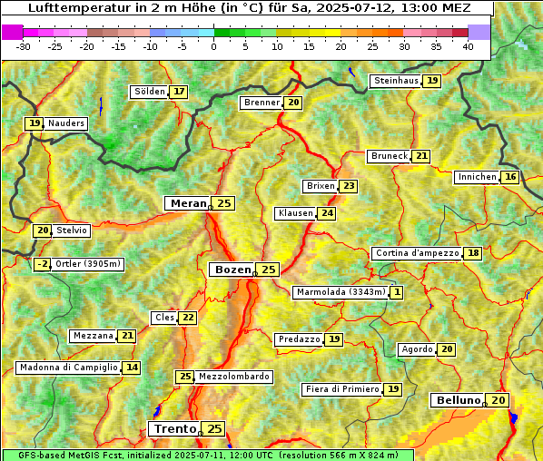 Temperatur, 12. 7. 2025