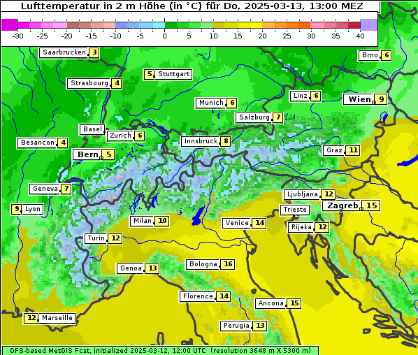 Temperatur, 13. 3. 2025