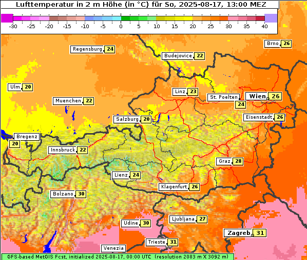 Temperatur, 17. 8. 2025