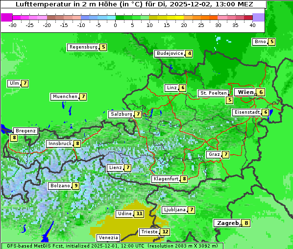 Temperatur, 2. 12. 2025