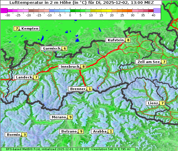 Temperatur, 2. 12. 2025