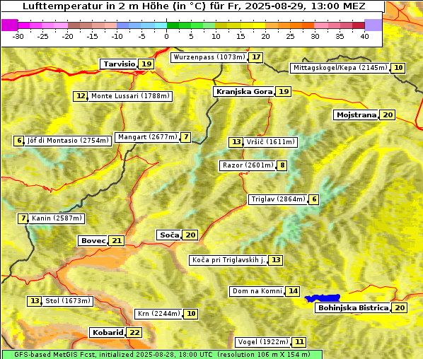 Temperatur, 29. 8. 2025