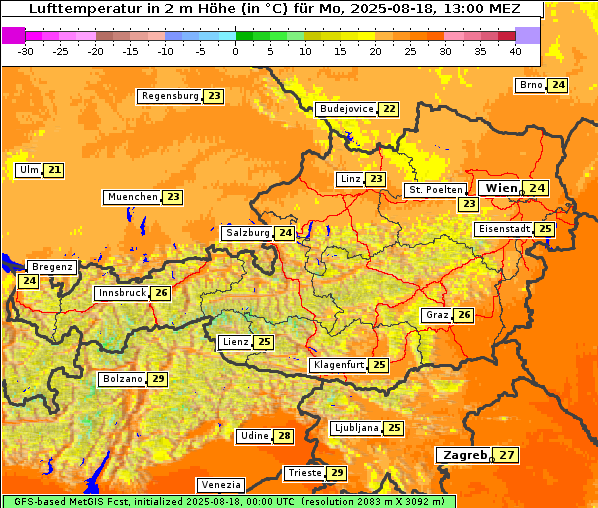 Temperatur, 18. 8. 2025