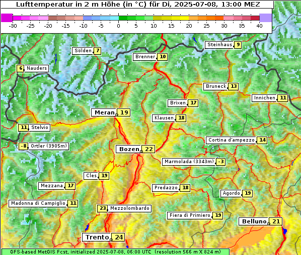 Temperatur, 8. 7. 2025