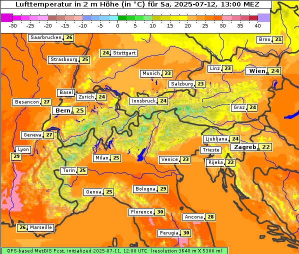 Temperatur, 12. 7. 2025