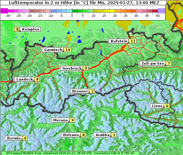 Temperatur, 27. 1. 2025