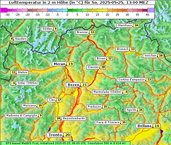 Temperatur, 25. 5. 2025