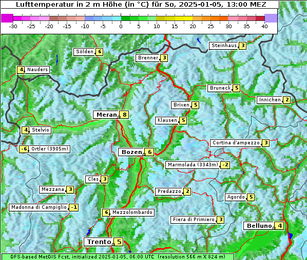 Temperatur, 5. 1. 2025