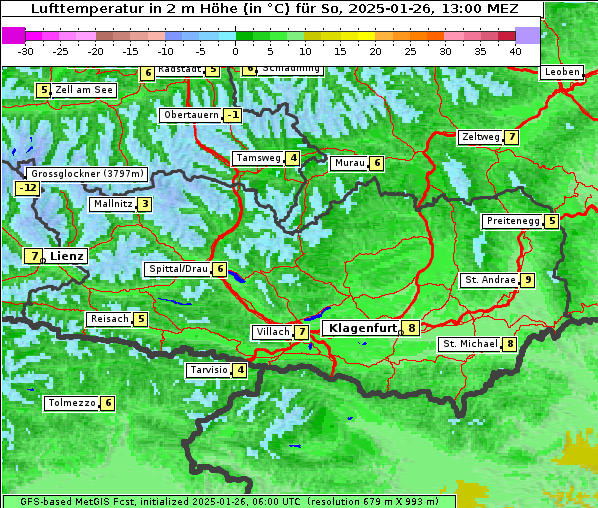 Temperatur, 26. 1. 2025