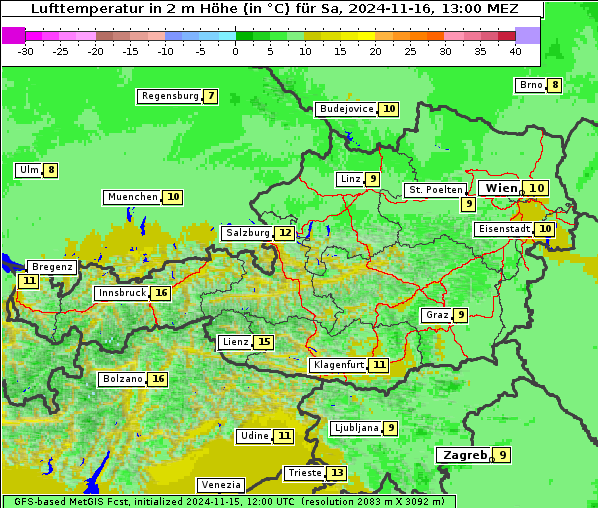 Temperatur, 16. 11. 2024