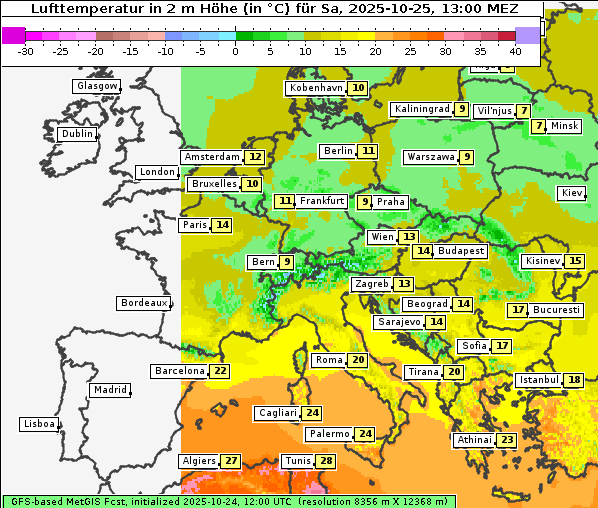 Temperatur, 25. 10. 2025