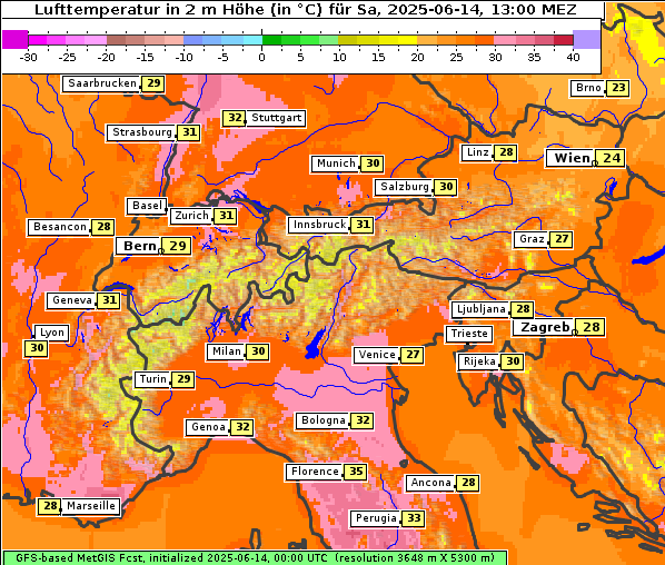 Temperatur, 14. 6. 2025