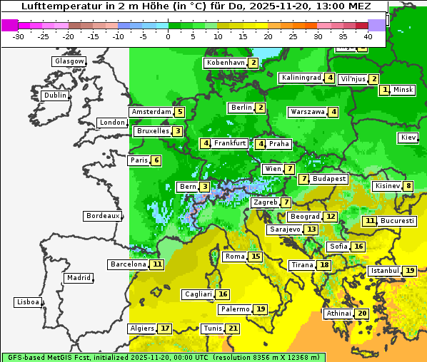 Temperatur, 20. 11. 2025
